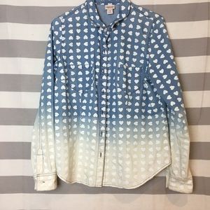 Denim Shirt w/ Heart Print